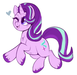 Size: 800x779 | Tagged: safe, artist:lulubell, starlight glimmer, pony, unicorn, g4, chest fluff, colored hooves, cute, female, floating heart, glimmerbetes, heart, mare, one eye closed, open mouth, simple background, smiling, solo, transparent background, unshorn fetlocks