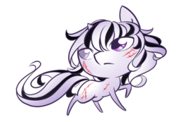 Size: 500x346 | Tagged: safe, artist:basykail, oc, oc only, oc:yiazmat, pony, unicorn, black and white, chibi, grayscale, looking back, male, monochrome, raised hoof, scar, secret santa, simple background, solo, transparent background