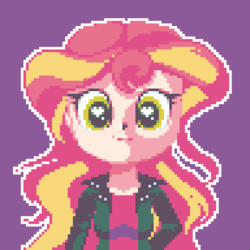 Size: 768x768 | Tagged: safe, artist:theratedrshimmer, sunset shimmer, equestria girls, g4, cute, female, heart eyes, pixel art, shimmerbetes, solo, wingding eyes