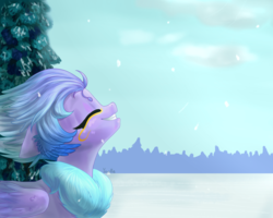 Size: 5000x4000 | Tagged: artist needed, source needed, safe, oc, oc only, oc:empyrea, pegasus, pony, female, forest, happy, mare, smiling, snow, solo