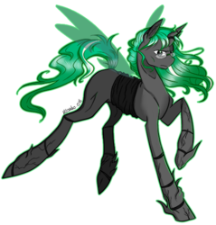 Size: 500x523 | Tagged: source needed, safe, artist:utauko, oc, oc only, oc:cerebra, changeling, changeling oc, glasses, green changeling, holeless, male, simple background, solo, transparent background