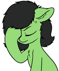 Size: 2196x2648 | Tagged: safe, artist:smoldix, oc, oc only, oc:filly anon, pony, chest fluff, cross-popping veins, ear fluff, eyes closed, facehoof, female, filly, high res, simple background, solo, transparent background