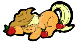 Size: 900x518 | Tagged: safe, artist:kuroryushin, applejack, earth pony, pony, g4, apple, applejack's hat, cowboy hat, eyes closed, female, food, freckles, hat, mare, missing cutie mark, obligatory apple, prone, simple background, sleeping, smiling, solo, watermark, white background, younger