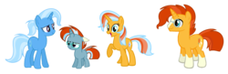 Size: 2768x892 | Tagged: safe, artist:rainbows-skies, sunburst, trixie, oc, oc:light star, oc:sun trick, pony, unicorn, g4, base used, colt, female, male, mare, offspring, parent:sunburst, parent:trixie, parents:trixburst, ship:trixburst, simple background, transparent background