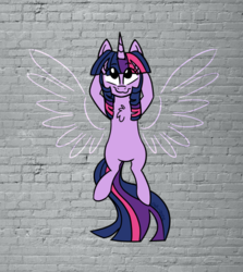 Size: 800x897 | Tagged: safe, artist:pink-pone, twilight sparkle, pony, unicorn, g4, arm behind head, chalk drawing, chest fluff, female, solo, wall, wings