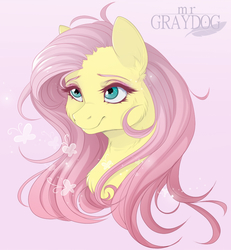 Size: 855x927 | Tagged: safe, artist:mrgdog, fluttershy, pegasus, pony, g4, bust, cheek fluff, chest fluff, female, looking away, looking up, mare, portrait, smiling, solo