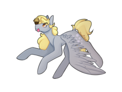 Size: 1024x768 | Tagged: safe, artist:doodlepaintdraws, derpy hooves, pony, g4, female, food, muffin, simple background, solo, tongue out, white background