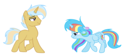 Size: 1840x824 | Tagged: dead source, safe, artist:rainbows-skies, oc, oc only, oc:colour sparkling, oc:light trick, alicorn, pony, unicorn, female, magical lesbian spawn, male, mare, offspring, parent:feather bangs, parent:rainbow dash, parent:trixie, parent:twilight sparkle, parents:feathertrix, parents:twidash, simple background, stallion, transparent background