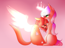 Size: 1900x1400 | Tagged: safe, artist:hyshyy, oc, oc only, oc:charlie, oc:eliza, pony, unicorn, artificial wings, augmented, crying, female, magic, magic wings, male, mare, sitting, solo, stallion, wings