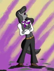 Size: 2030x2665 | Tagged: safe, octavia melody, earth pony, anthro, plantigrade anthro, g4, abstract background, female, high res, profile, solo, standing