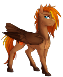 Size: 1256x1516 | Tagged: safe, artist:askbubblelee, oc, oc only, oc:singe, pegasus, pony, male, simple background, smiling, solo, stallion, tail feathers, transparent background