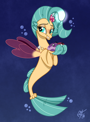 Size: 895x1210 | Tagged: safe, artist:unclescooter, princess skystar, shelldon, shelly, seapony (g4), g4, my little pony: the movie, clam, female, smiling, solo, underwater