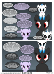 Size: 3840x5280 | Tagged: safe, artist:waveywaves, oc, oc only, oc:clockwork, oc:draft, oc:joule, oc:perry, pony, robot, robot pony, comic:sentient, comic, speech bubble