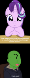 Size: 744x1877 | Tagged: artist needed, safe, starlight glimmer, oc, oc:anon, human, pony, unicorn, g4, /mlp/, 4chan, comic, dialogue, drama, drawthread, female, human male, male, mare, op is a duck, op is trying to start shit, red letter media, starlight drama