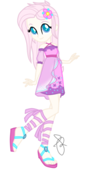 Size: 271x543 | Tagged: safe, artist:cookiechans2, artist:ilaria122, part of a set, oc, oc:harmony, hybrid, equestria girls, g4, base used, clothes, dress, equestria girls-ified, feet, flower, flower in hair, interspecies offspring, next generation, offspring, parent:discord, parent:fluttershy, parents:discoshy, sandals, simple background, smiling, sparkly eyes, transparent background