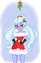 Size: 3597x5539 | Tagged: artist needed, safe, sugarcoat, equestria girls, g4, beautiful, belt, christmas, clothes, costume, dress, female, glasses, gloves, hand on hip, holiday, imminent kissing, looking at you, mistletoe, pigtails, santa costume, skirt, solo, tsundere, twintails