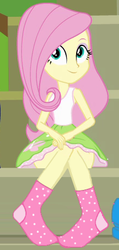 Size: 219x462 | Tagged: safe, edit, edited screencap, editor:grapefruitface, screencap, fluttershy, equestria girls, g4, my little pony equestria girls, clothes, cropped, female, looking at you, polka dots, sideass, socks, solo