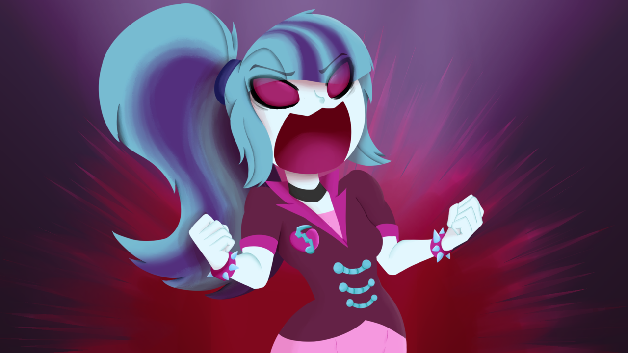 1723246 - safe, artist:7los7, sonata dusk, equestria girls, g4, my little  pony equestria girls: rainbow rocks, aggressive retsuko, aggretsuko, angry,  anime, choker, clothes, crossover, female, netflix, open mouth, ponytail,  reeee, sanrio, skirt,