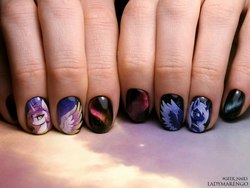 Size: 1080x814 | Tagged: safe, princess celestia, princess luna, human, g4, alternate design, alternate hairstyle, galaxy, hand, irl, irl human, nail art, nail polish, photo