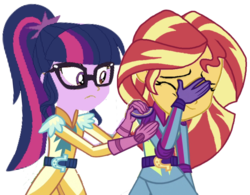 Size: 1394x1085 | Tagged: safe, editor:php77, sci-twi, sunset shimmer, twilight sparkle, equestria girls, g4, my little pony equestria girls: friendship games, clothes swap, simple background, transparent background