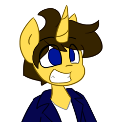Size: 2400x2400 | Tagged: safe, artist:spheedc, oc, oc only, oc:dream chaser, pony, unicorn, semi-anthro, blue eyes, clothes, digital art, high res, jacket, male, shirt, simple background, smiling, solo, stallion, teeth, transparent background
