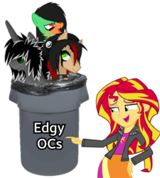 Size: 1024x1138 | Tagged: safe, sunset shimmer, oc, equestria girls, g4, edgy, op is a duck, op is trying to start shit, take that, trash