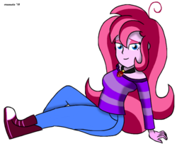 Size: 2000x1700 | Tagged: safe, artist:crazautiz, oc, oc only, oc:contralto, equestria girls, g4, clothes, converse, equestria girls-ified, gem, lidded eyes, looking at you, pants, shoes, simple background, siren gem, solo, transparent background
