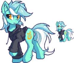 Size: 516x441 | Tagged: dead source, safe, artist:hioshiru, lyra heartstrings, pony, unicorn, fanfic:background pony, g4, clothes, dig the swell hoodie, female, hoodie, mare, misleading thumbnail, pixel art, simple background, solo, transparent background