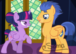 Size: 1024x728 | Tagged: safe, artist:samaalixx, flash sentry, twilight sparkle, alicorn, pony, g4, base used, bedroom eyes, digital art, female, looking at each other, male, mare, ship:flashlight, shipping, signature, stallion, straight, twilight sparkle (alicorn), watermark