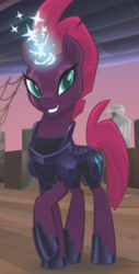 Size: 566x1110 | Tagged: safe, tempest shadow, pony, unicorn, g4, my little pony: the movie, airship, broken horn, eye scar, female, horn, magic, pretty pretty tempest, raised hoof, scar, solo, sparking horn, sparkles, we are unicorns