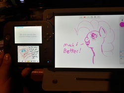 Size: 4608x3456 | Tagged: safe, artist:sdf1jjak, pinkie pie, g4, 3ds, fourth wall, tablet