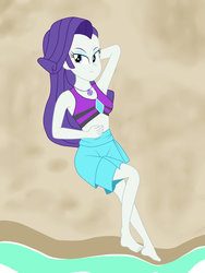 Size: 1024x1365 | Tagged: dead source, safe, artist:brick588, rarity, equestria girls, g4, my little pony equestria girls: better together, arm behind head, armpits, barefoot, clothes, feet, geode of shielding, looking at you, magical geodes, sarong, swimsuit