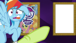 Size: 1920x1080 | Tagged: safe, edit, edited screencap, screencap, granny smith, rainbow dash, g4, grannies gone wild, granny smith choosing poster, meme, simple background, transparent background