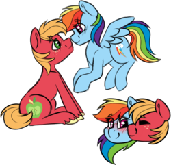 Size: 699x673 | Tagged: safe, artist:ivybrush, big macintosh, rainbow dash, earth pony, pegasus, pony, g4, cheek kiss, eyes closed, female, heart eyes, kissing, male, mare, ship:rainbowmac, shipping, simple background, smiling, stallion, straight, transparent background, wingding eyes