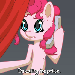 Size: 4000x4000 | Tagged: safe, artist:senaelik, pinkie pie, earth pony, pony, g4, 4chan, bipedal, chest fluff, description is relevant, dialogue, drawthread, ear fluff, female, fluffy, hoof hold, jojo's bizarre adventure, mare, phone, phone call, reaction image, request, solo, worried