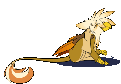 Size: 1200x832 | Tagged: safe, artist:omegapex, oc, oc only, oc:ember burd, griffon, animated, beak, behaving like a cat, colored wings, eared griffon, griffon oc, griffon scratch, griffons doing cat things, scratching, simple background, solo, transparent background, wings