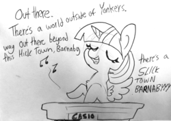 Size: 1743x1231 | Tagged: safe, artist:tjpones, twilight sparkle, alicorn, pony, g4, black and white, casio, chest fluff, dialogue, eyes closed, female, grayscale, hello dolly!, keyboard, lineart, lyrics, mare, monochrome, music notes, musical instrument, open mouth, put on your sunday clothes, singing, solo, song reference, synthesizer, text, traditional art, twilight sparkle (alicorn)