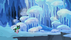 Size: 1280x720 | Tagged: safe, screencap, spike, thorax, changeling, dragon, g4, the times they are a changeling, cavern, duo, frozen north, ice, icicle, male, snow