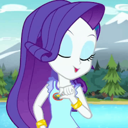 Size: 719x720 | Tagged: safe, screencap, rarity, equestria girls, g4, my little pony equestria girls: legend of everfree, animated, beautiful, camp everfree logo, camp everfree outfits, cropped, cute, female, forest, gif, lidded eyes, mountain, raribetes, river, solo