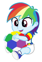 Size: 284x416 | Tagged: safe, artist:wesleyabram, rainbow dash, equestria girls, g4, baby, baby dash, ball, clothes, diaper, female, shirt, shoes, simple background, sneakers, solo, younger