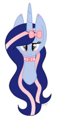 Size: 570x1198 | Tagged: safe, artist:darbypop1, oc, oc only, oc:moon heart, pony, unicorn, bowtie, bust, female, mare, portrait, simple background, solo, transparent background