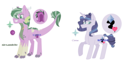 Size: 3328x1680 | Tagged: safe, artist:justcallmescaizor, oc, oc only, oc:alexandrite, oc:citrine, dracony, hybrid, female, half-siblings, interspecies offspring, male, mare, offspring, parent:fancypants, parent:rarity, parent:spike, parents:raripants, parents:sparity, simple background, white background