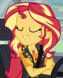 Size: 586x720 | Tagged: safe, screencap, sunset shimmer, driving miss shimmer, equestria girls, equestria girls series, g4, cropped, female, geode of empathy, solo