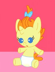 Size: 989x1280 | Tagged: safe, artist:nieve, pumpkin cake, pony, g4, baby, baby pony, diaper, female, filly, foal, solo, urine, wet diaper