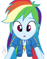 Size: 456x574 | Tagged: safe, artist:ilaria122, rainbow dash, equestria girls, g4, my little pony equestria girls: better together, cute, female, geode of super speed, magical geodes, simple background, surprised, sweatshirt, transparent background