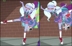 Size: 1288x828 | Tagged: safe, edit, edited screencap, screencap, lemon zest, sugarcoat, equestria girls, equestria girls specials, g4, my little pony equestria girls: dance magic, ballerina, ballet, converse, cute, dancing, eyes closed, graffiti, happy, open mouth, shoes, sneakers, sugarcoat tutu, sugarcute