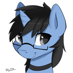 Size: 3500x3500 | Tagged: safe, artist:potzm, oc, oc only, oc:tinker doo, pony, unicorn, collar, glasses, high res, male, simple background, smiling, solo, white background