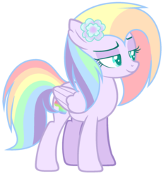 Size: 1024x1091 | Tagged: safe, artist:bloodlover2222, oc, oc only, oc:pastel blitz, pegasus, pony, female, flower, flower in hair, mare, simple background, solo, transparent background