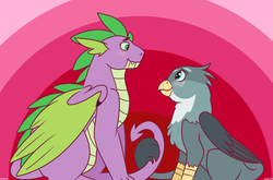 Size: 1024x675 | Tagged: safe, artist:quincydragon, gabby, spike, griffon, g4, female, hilarious in hindsight, male, ship:spabby, shipping, straight