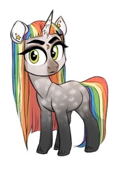 Size: 571x753 | Tagged: safe, artist:kapusha-blr, oc, oc only, pony, unicorn, ear piercing, earring, eyebrows, jewelry, piercing, rainbow hair, rainbow tail, simple background, solo, white background